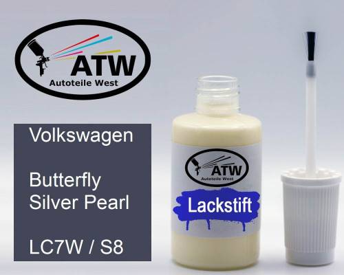 Volkswagen, Butterfly Silver Pearl, LC7W / S8: 20ml Lackstift, von ATW Autoteile West.